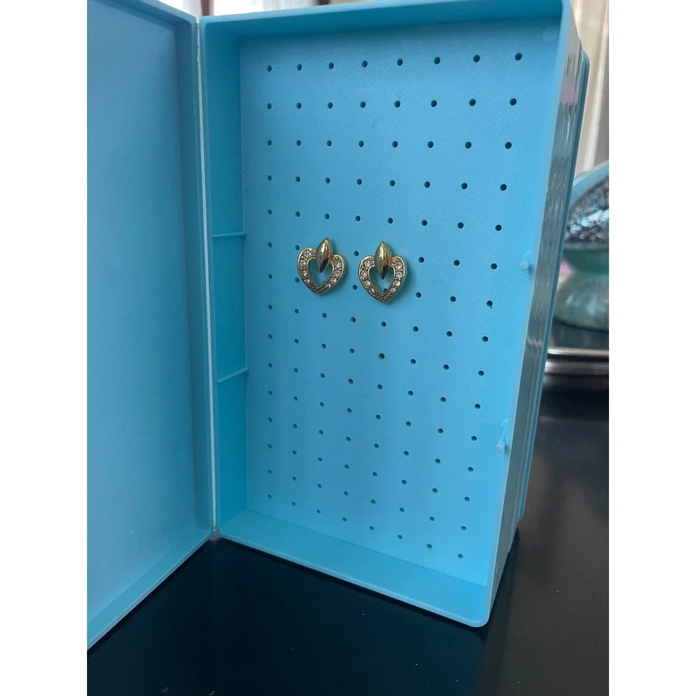 Vintage The Earring Book Jewelry Organizer Blue Plastic Storage Case Retro